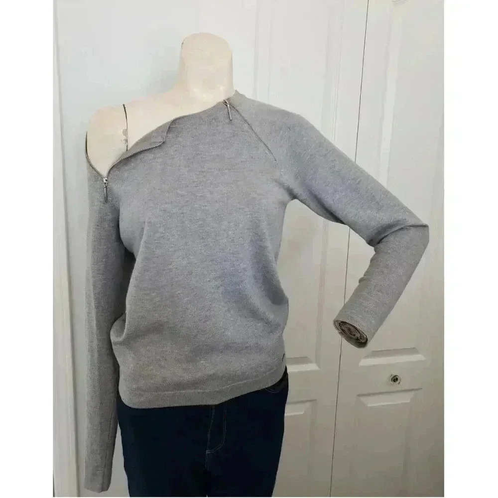 Mohito Gray Zipper Neck Sweater  Funky Off shoulder